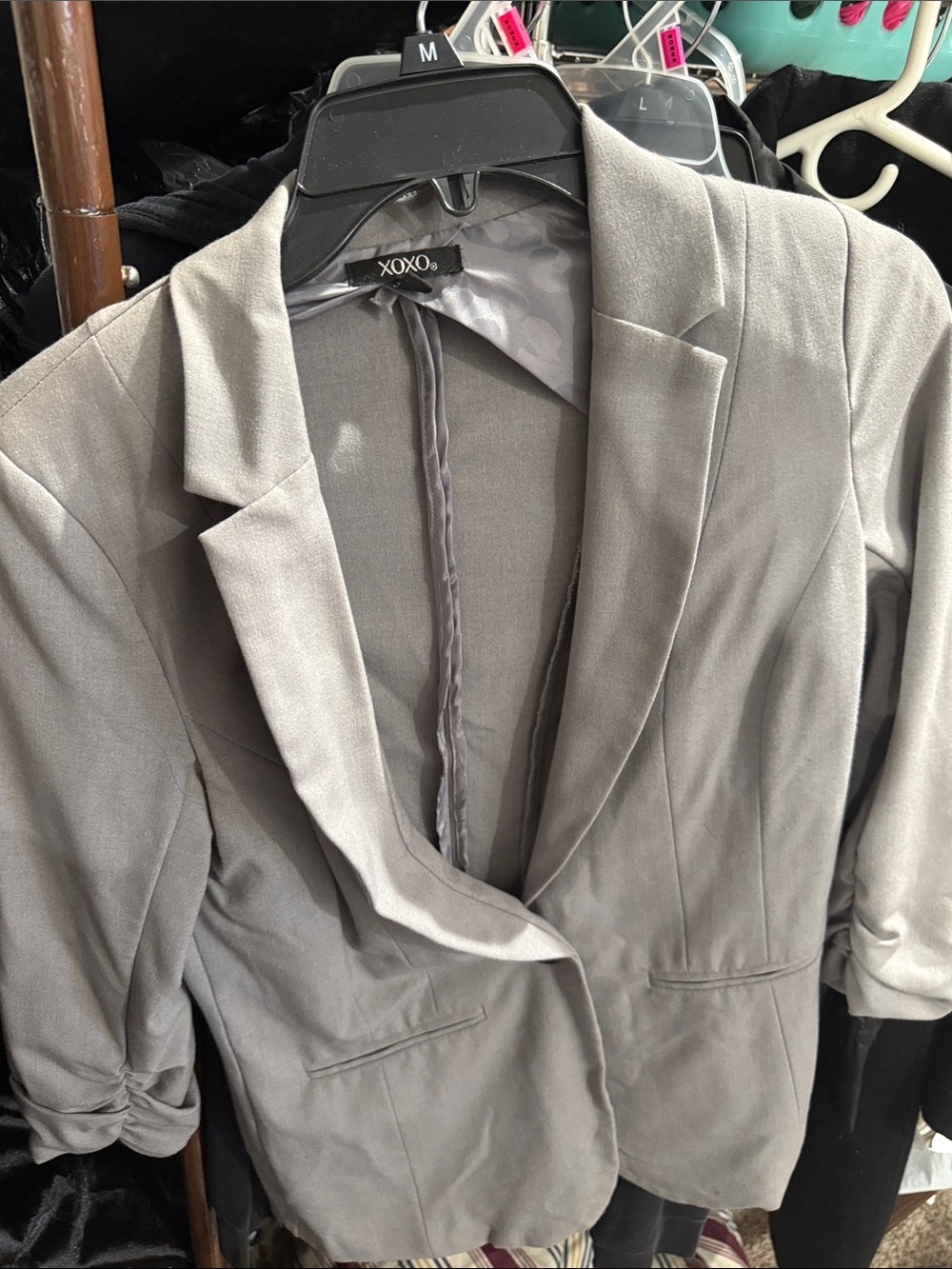 XOXO Light Gray Women's Tailored Blazer with Notch Lapel